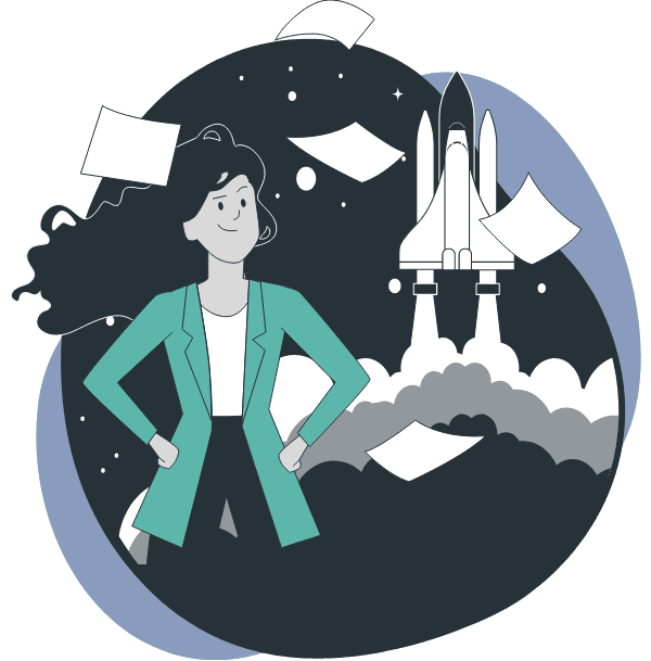 Image de bannière, illustration de femme assise à une table devant son ordinateur portable